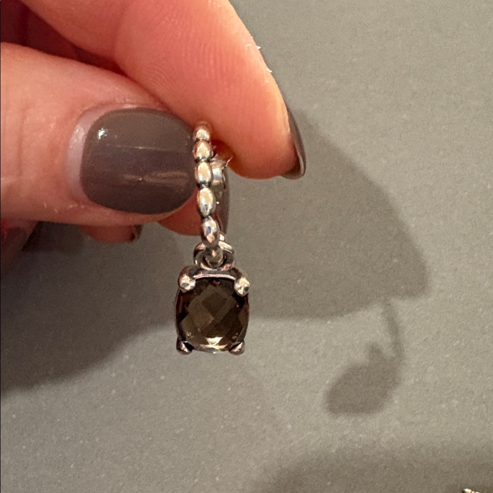 PANDORA Sterling Silver Autumn Breeze Brown Smokey Quartz Dangle Earrings - Picture 2 of 3